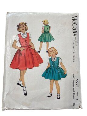 Vintage 50s McCalls 9271 Sewing Pattern Size 6 Girls Jumper & Blouse Retro CUT